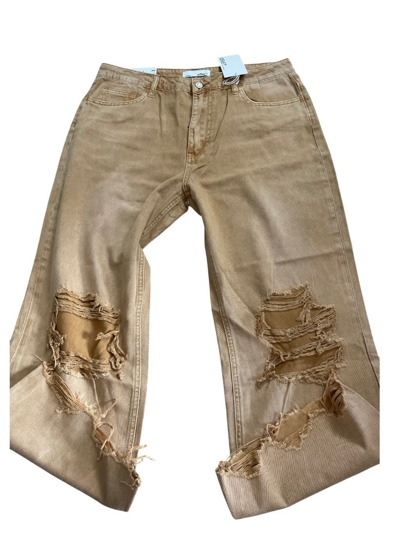 Vervet Leslie High-Rise Distressed Wide-Leg Cropped Jeans (31)