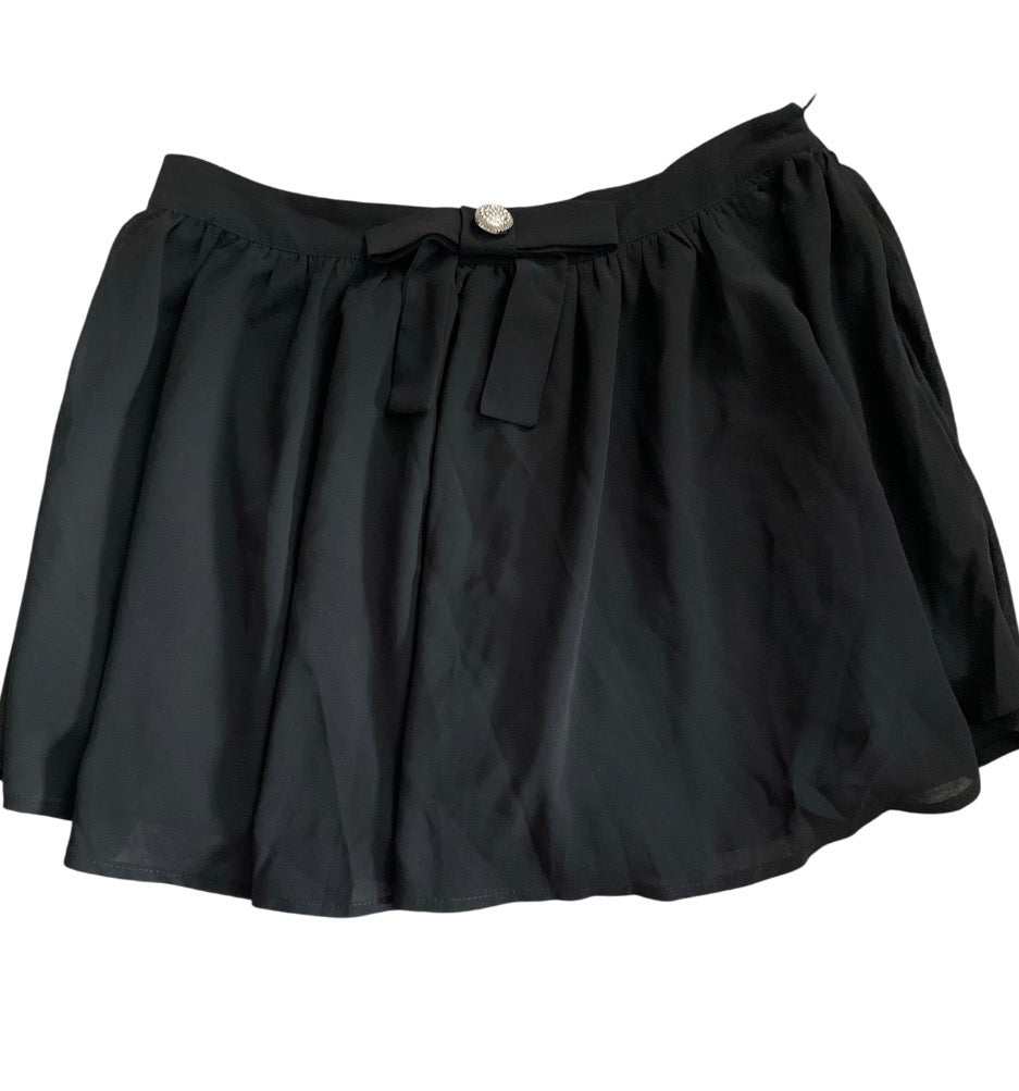 Commense black lightweight chiffon mini skirt with embellished bow (Large)