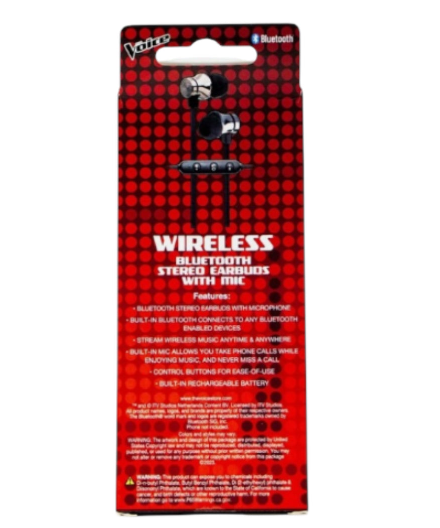 The Voice: Wireless Bluetooth Stereo Earbuds w/ Mic - Black