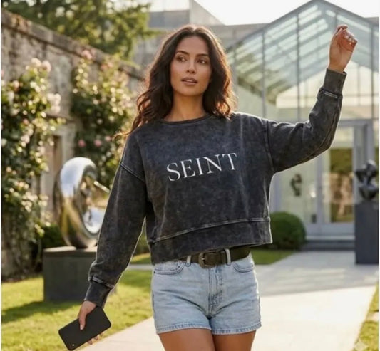Seint Vintage Dark Gray Cropped Sweatshirt (Large)