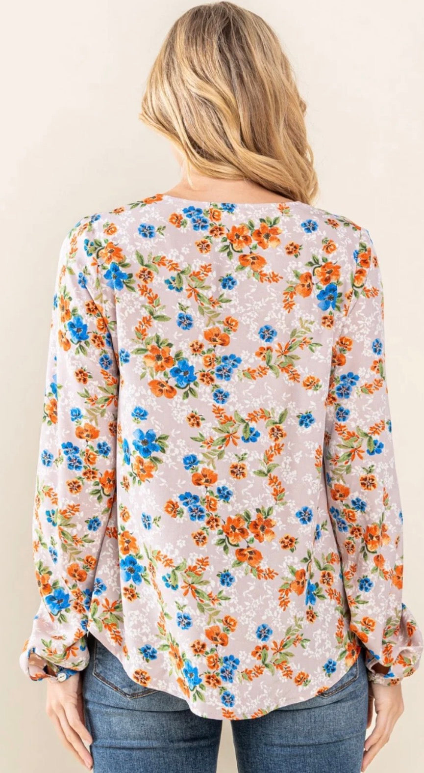 Heyson Robin Floral Long-Sleeve V Neck Blouse (1x)