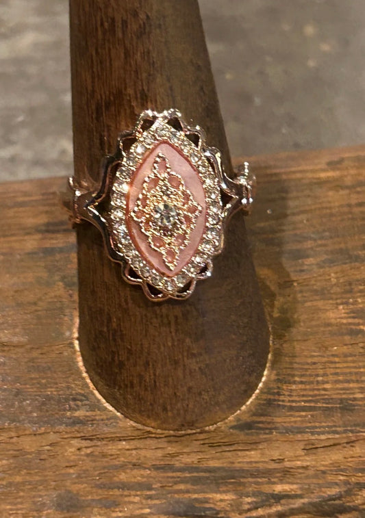 Diamond Studded Almond Pink Vintage Style Ring