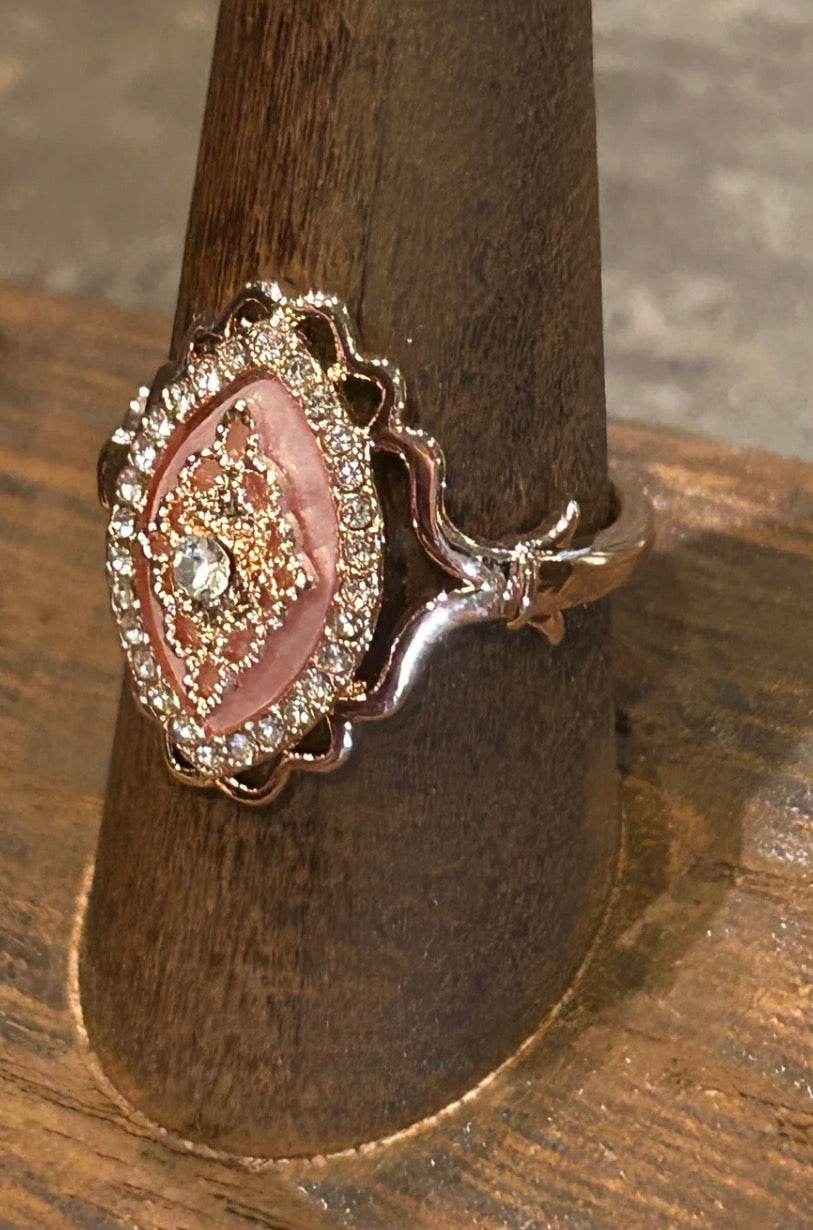 Diamond Studded Almond Pink Vintage Style Ring