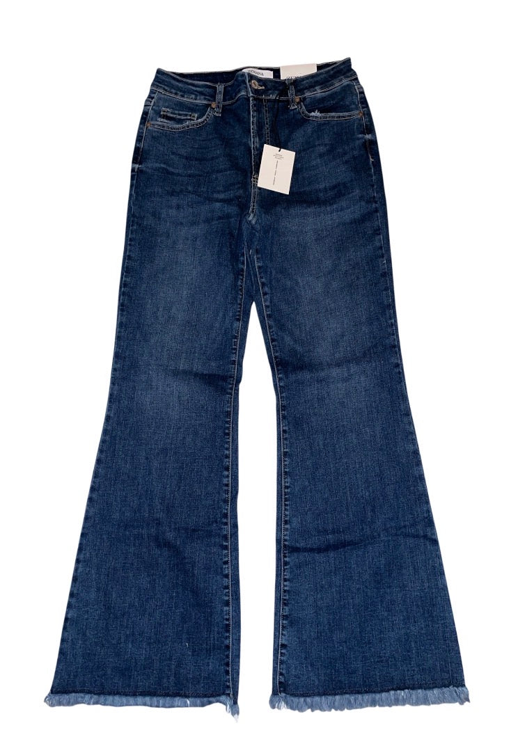 Zenana high-waist raw hem flare leg denim jeans