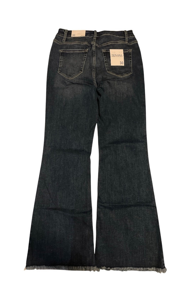 Zenana high-waist raw hem flare leg denim jeans
