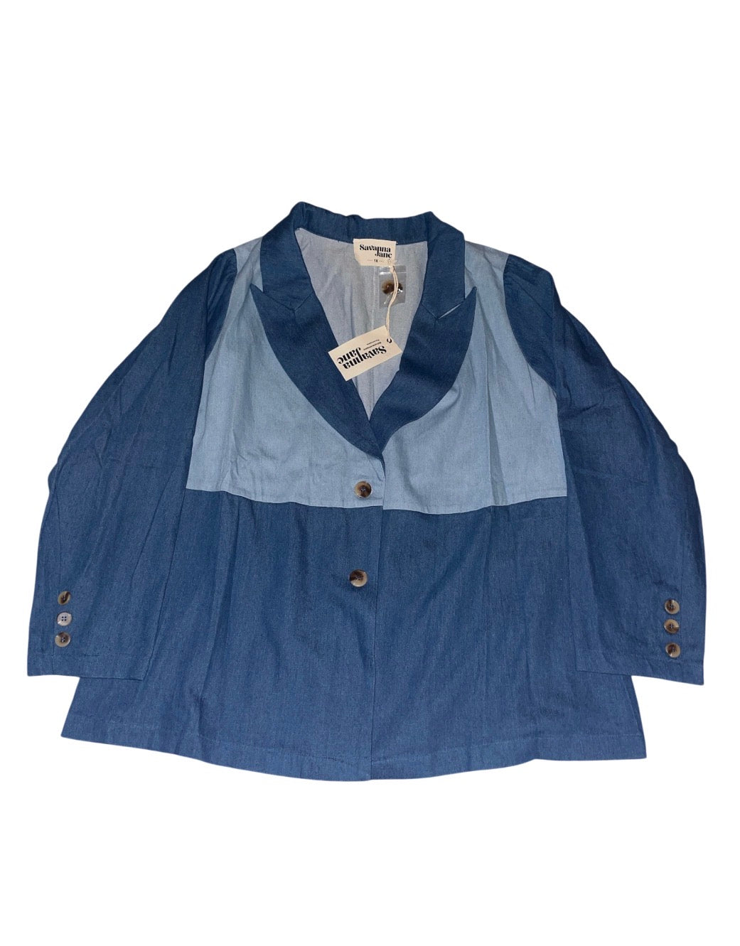 Savanna Jane two-toned color block denim blazer (1x)