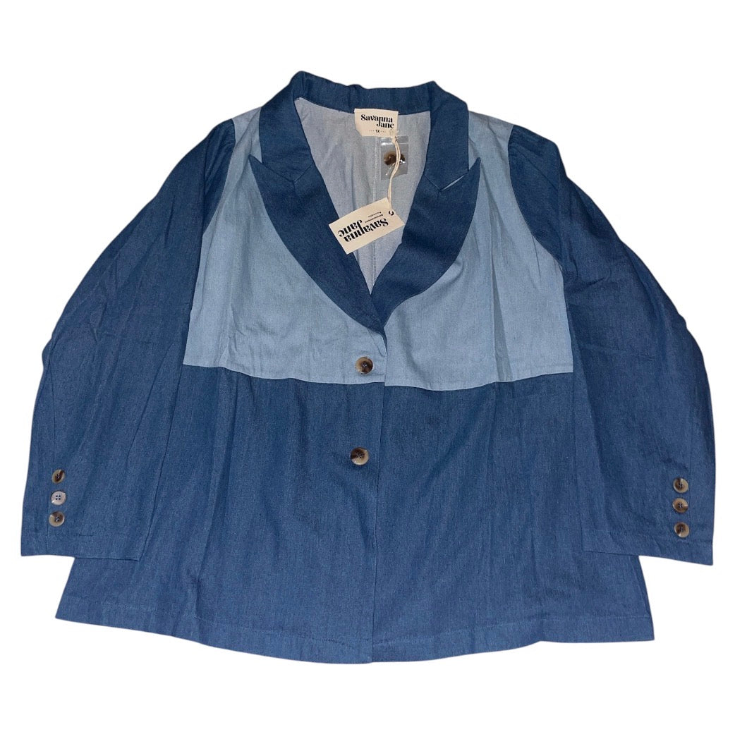 Savanna Jane two-toned color block denim blazer (1x)