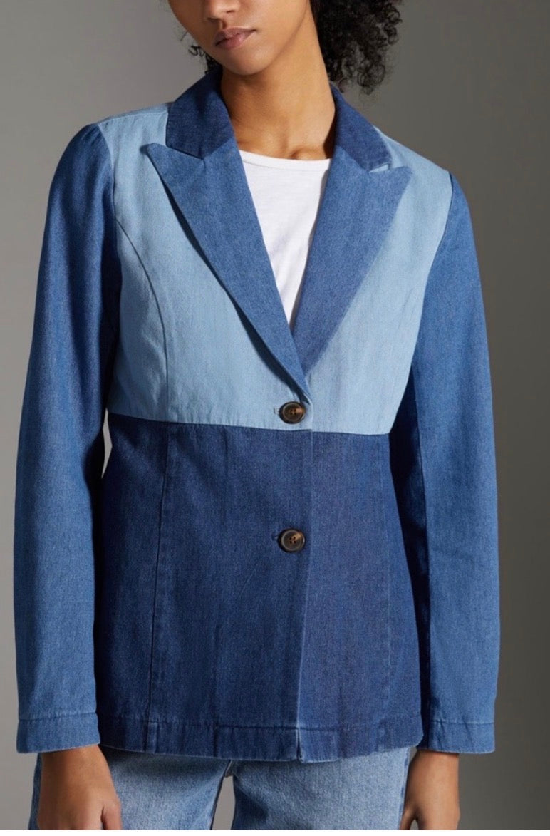 Savanna Jane two-toned color block denim blazer (1x)