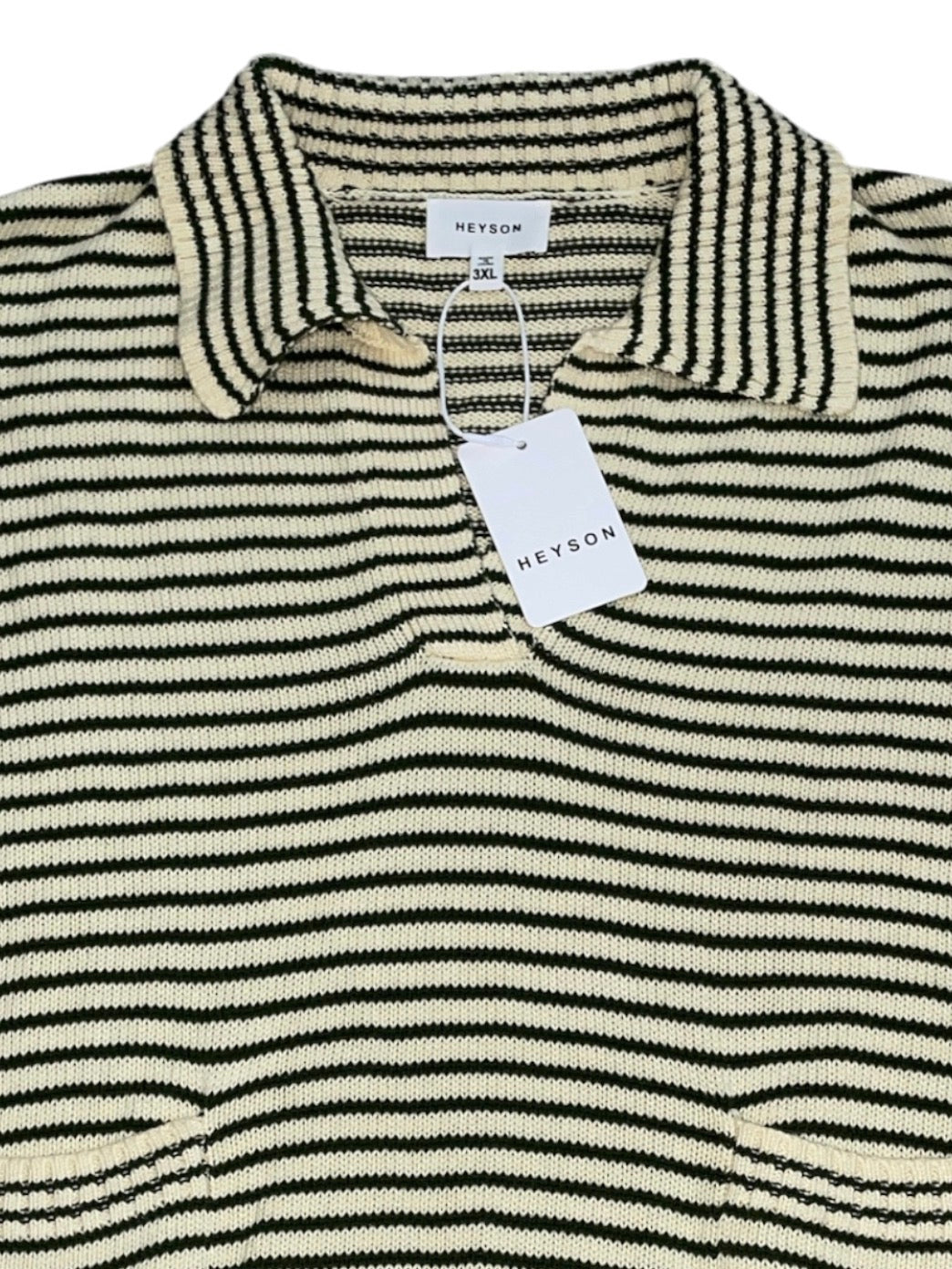Heyson sleeveless, olive and cream striped knit sweater (3x)