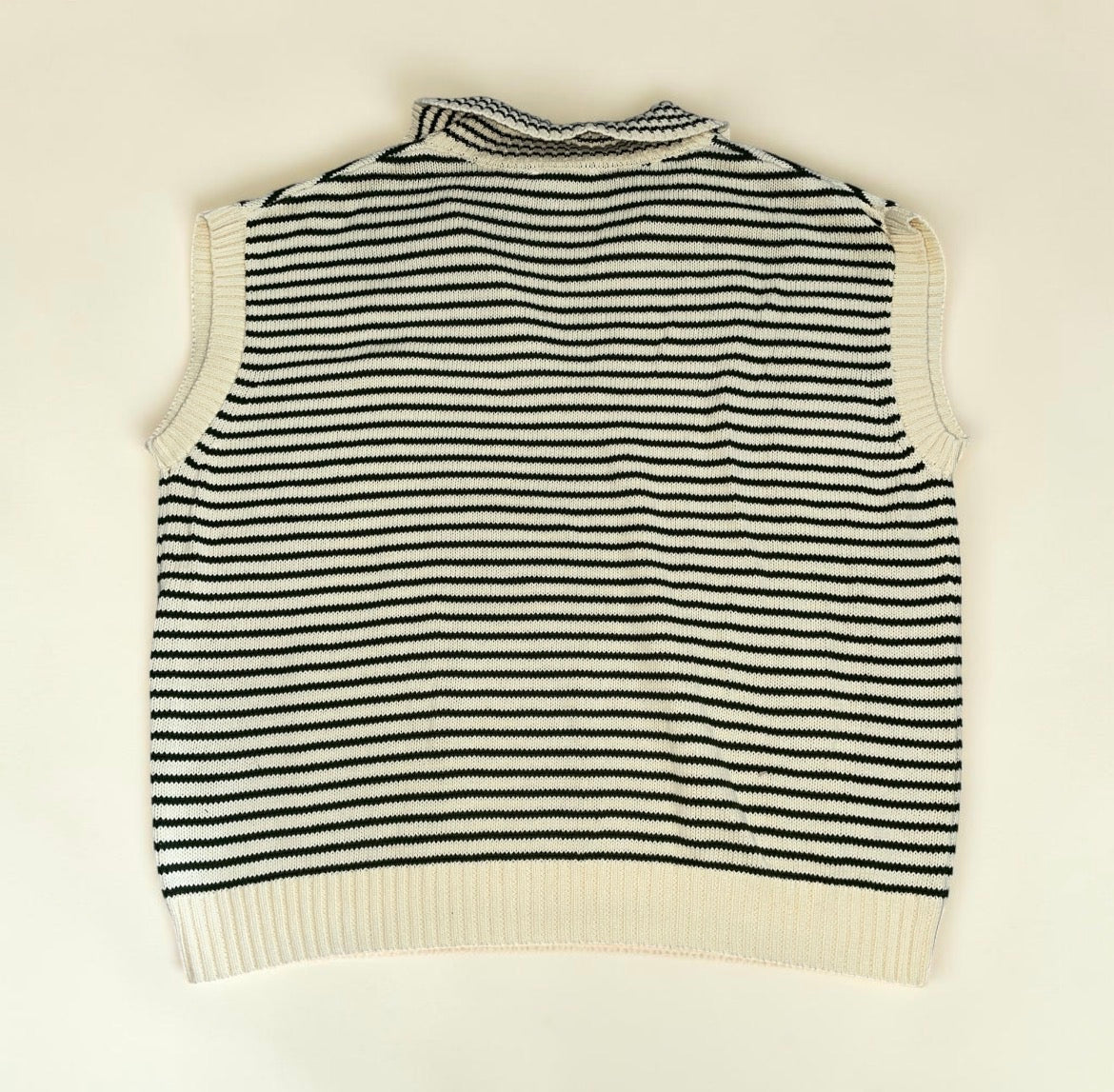 Heyson sleeveless, olive and cream striped knit sweater (3x)