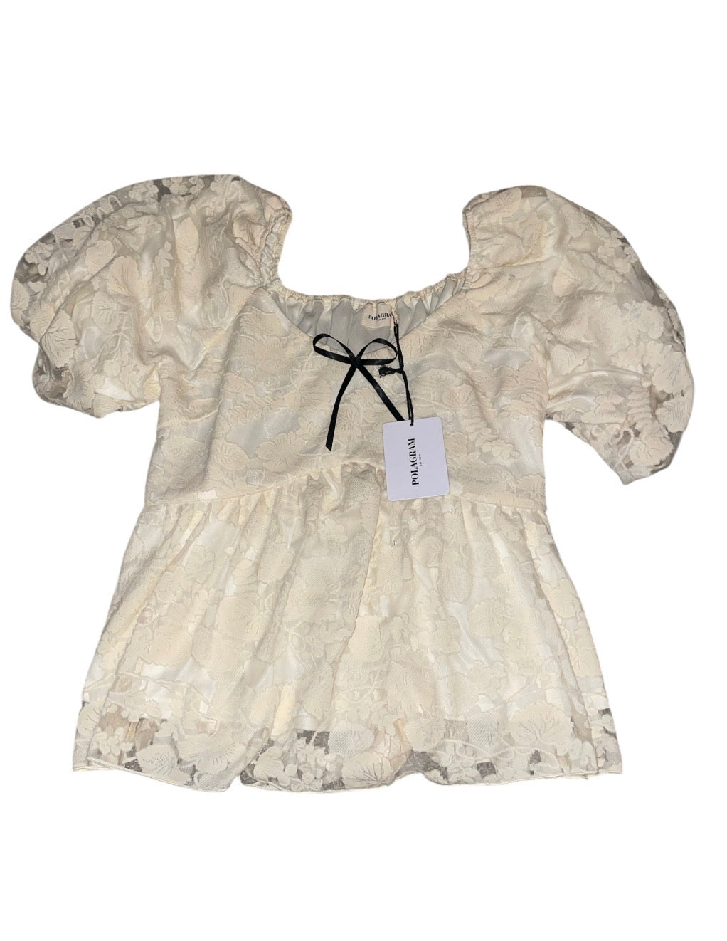 Polagram ivory textured floral jacquard blouse (XL)