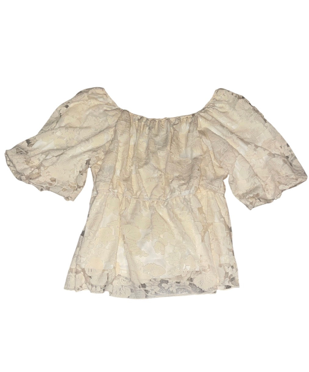 Polagram ivory textured floral jacquard blouse (XL)