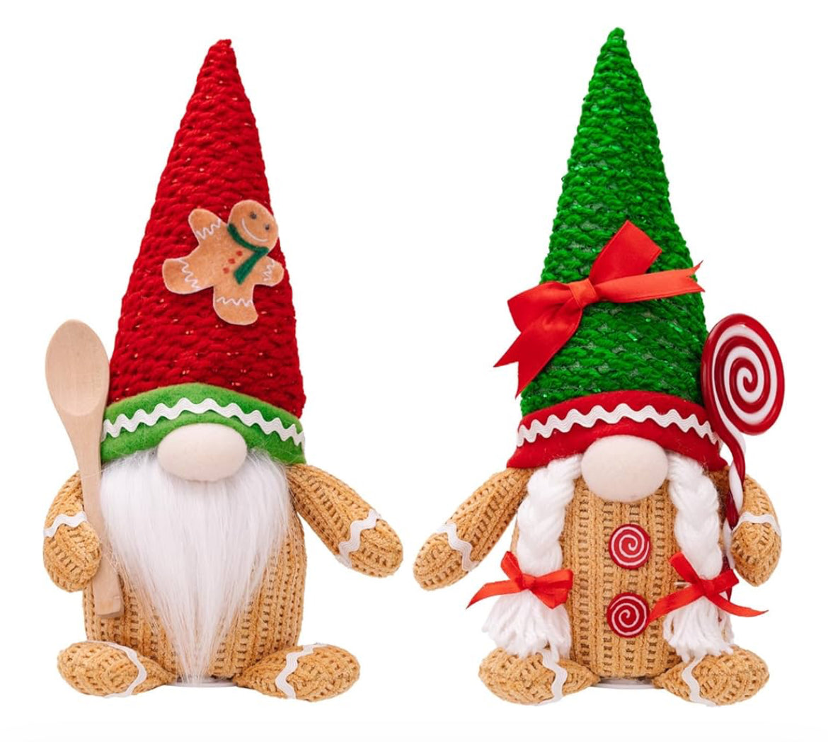 Christmas Gingerbread Man Lighted Gnome 2 piece set