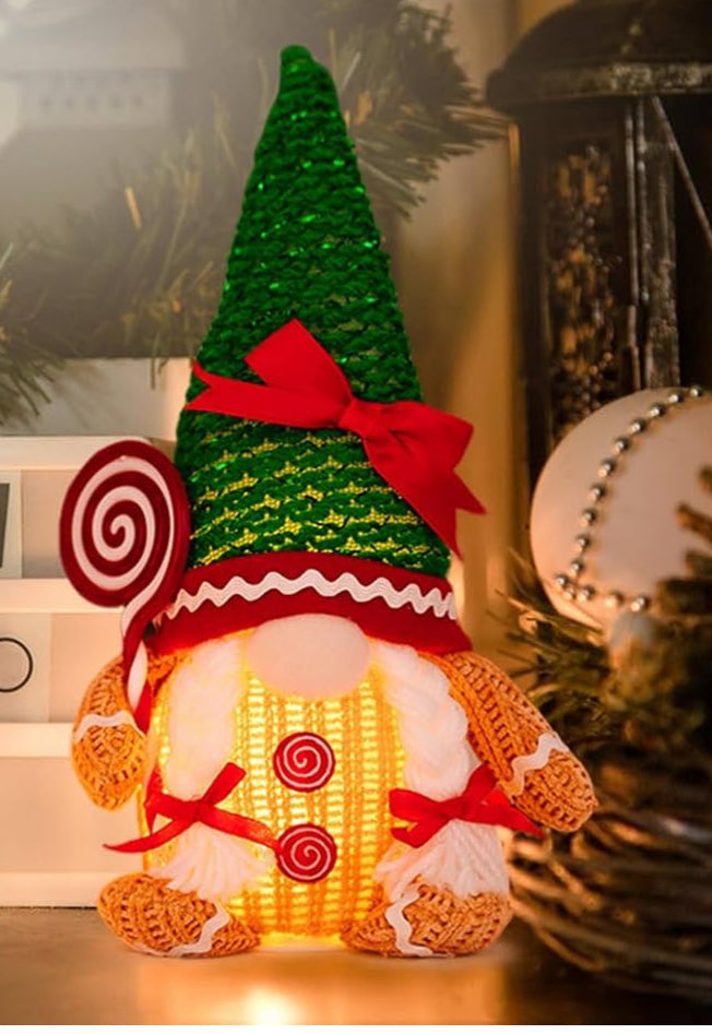 Christmas Gingerbread Man Lighted Gnome 2 piece set