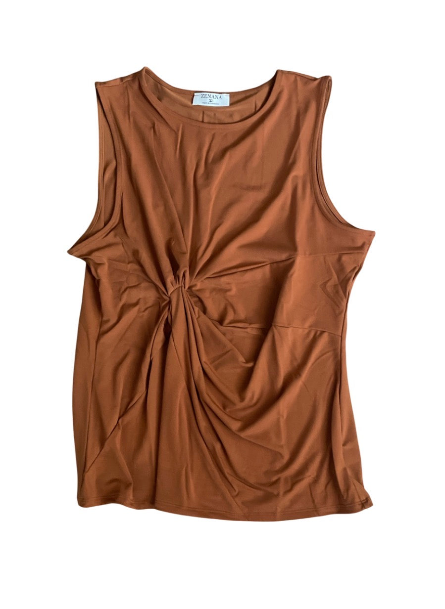 Zenana Outfitters sleeveless front-twist draped knit top (Medium)