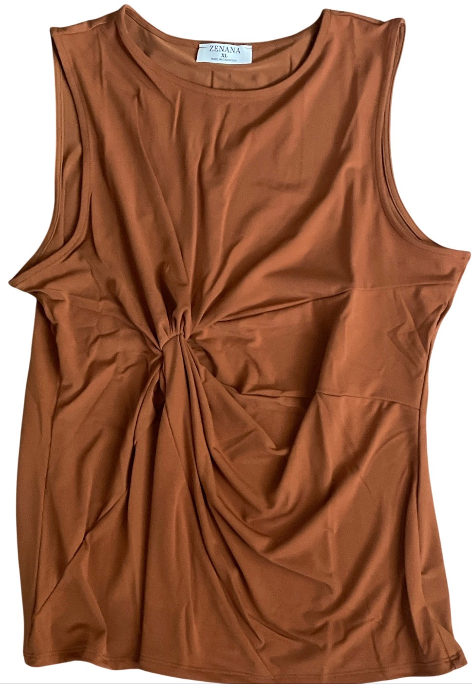 Zenana Outfitters sleeveless front-twist draped knit top (x large)