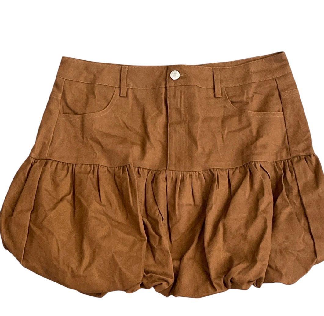 Lovelo Full Of Joy Brown Denim Bubble Skirt (Large)
