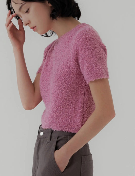 Double Zero short-sleeve fuzzy knit cropped top (Medium)