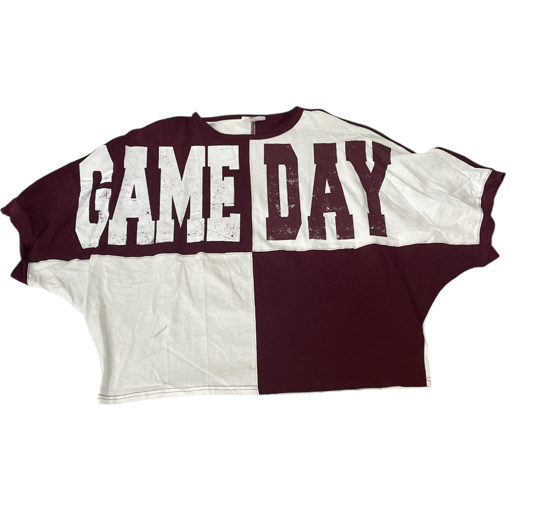 Fantastic Fawn Game Day Burgundy and White Oversized Shirt (Medium)
