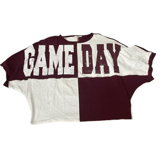 Fantastic Fawn Game Day Burgundy and White Oversized Shirt (Medium)
