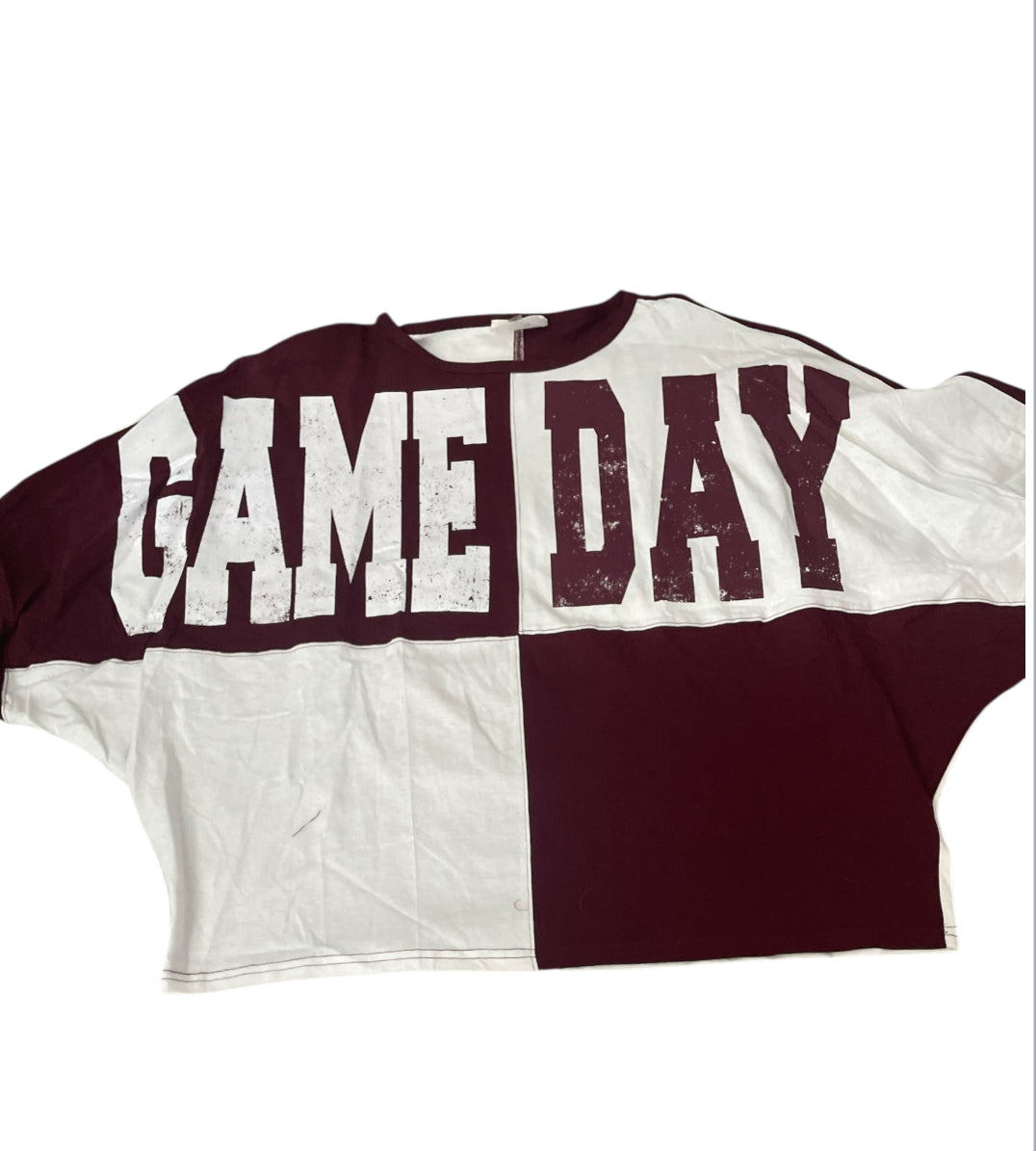 Fantastic Fawn Game Day Burgundy and White Oversized Shirt (Medium)