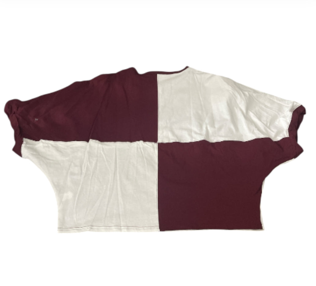 Fantastic Fawn Game Day Burgundy and White Oversized Shirt (Medium)
