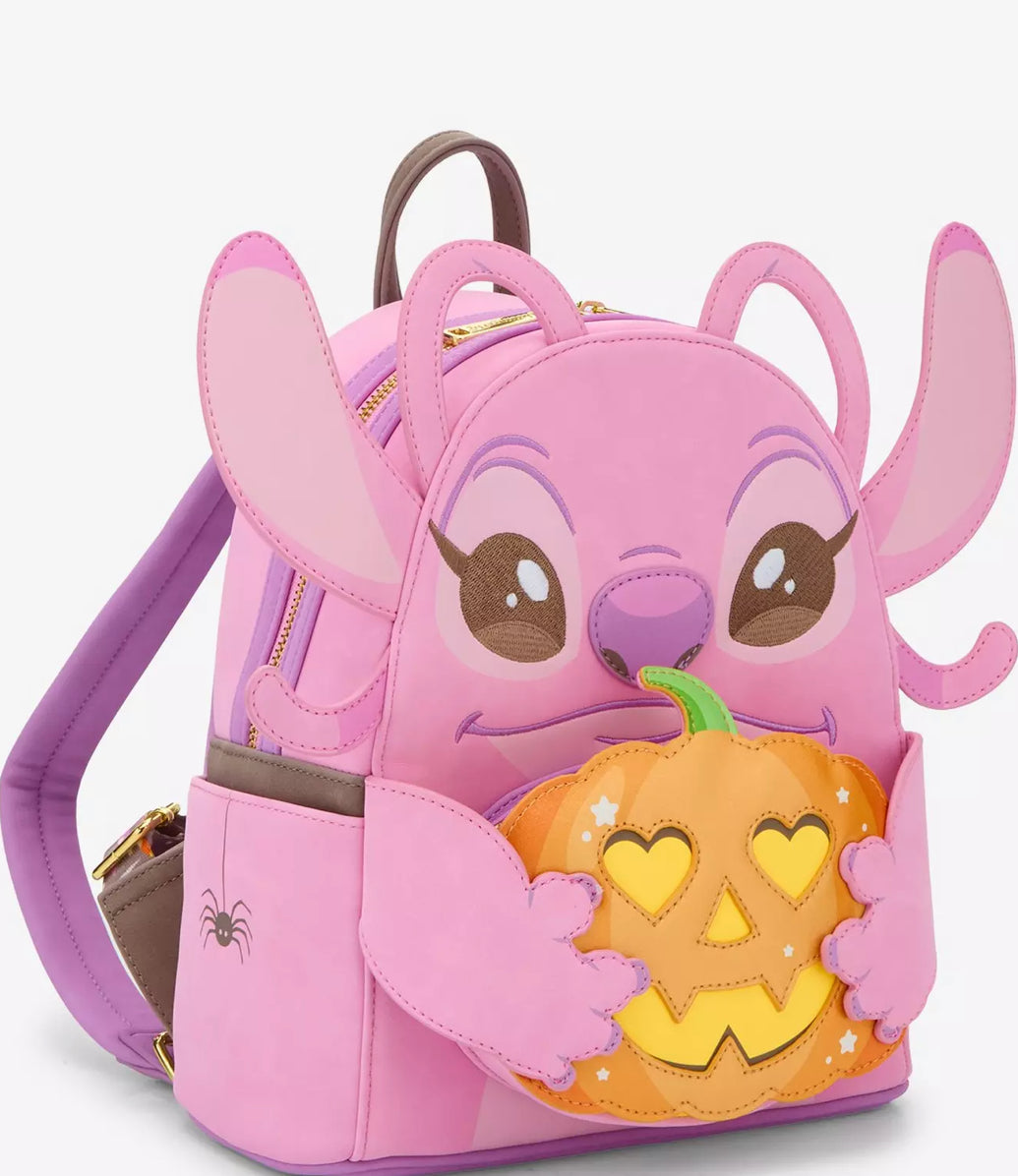Loungefly Disney Lilo & Stitch Angel Pumpkin Glow-In-The-Dark Mini Backpack.