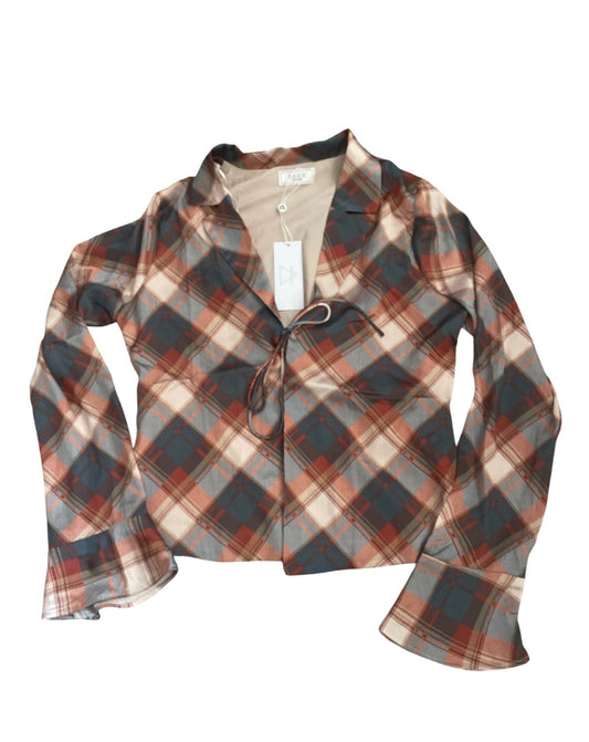 Sage the Label "Almost Famous" Plaid Tie-Front Blouse (Large)