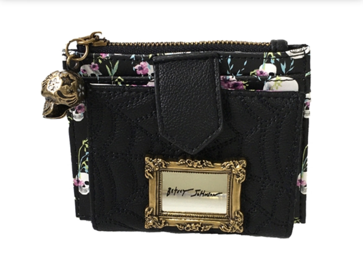 Betsey Johnson Sugar Skull Slim Bifold Card Case Wallet