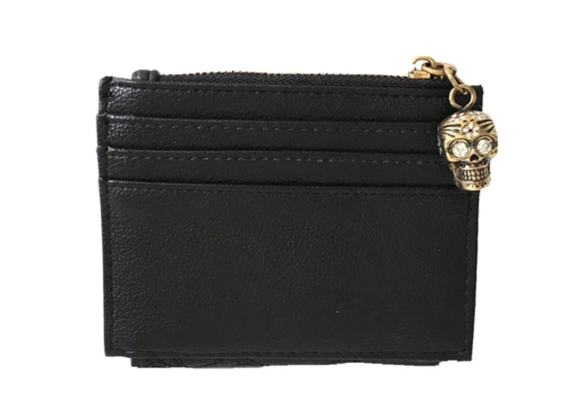 Betsey Johnson Sugar Skull Slim Bifold Card Case Wallet