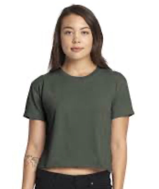 Self Contrast olive green, cropped, boxy short-sleeve t-shirt (Large)
