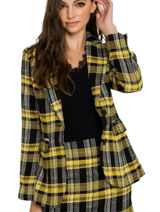 Grey Lab Yellow and Black Plaid Tailored Blazer (Medium)