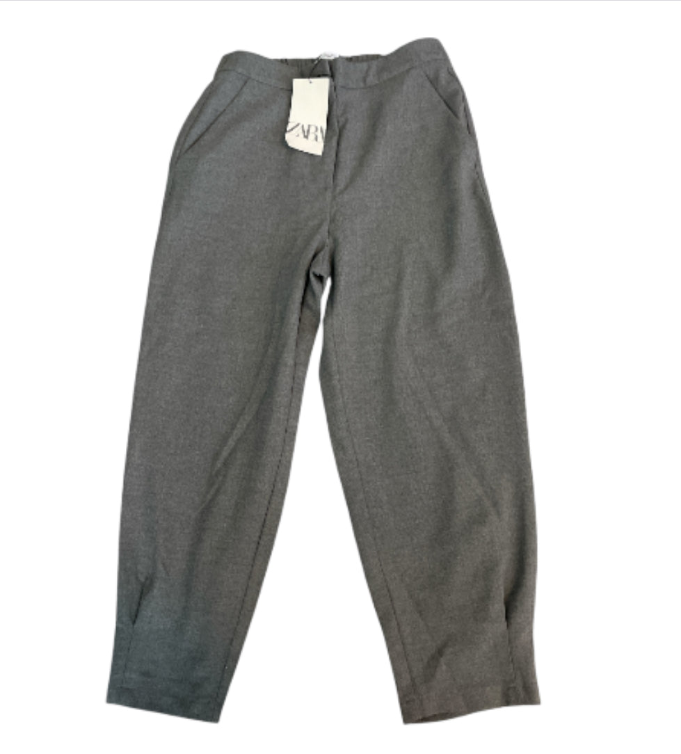 Zara Gray Cropped Barrel Pants (Small)