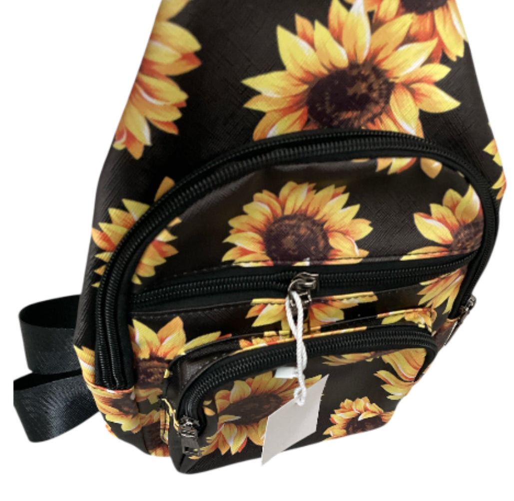Sunflower Print Sling Backpack