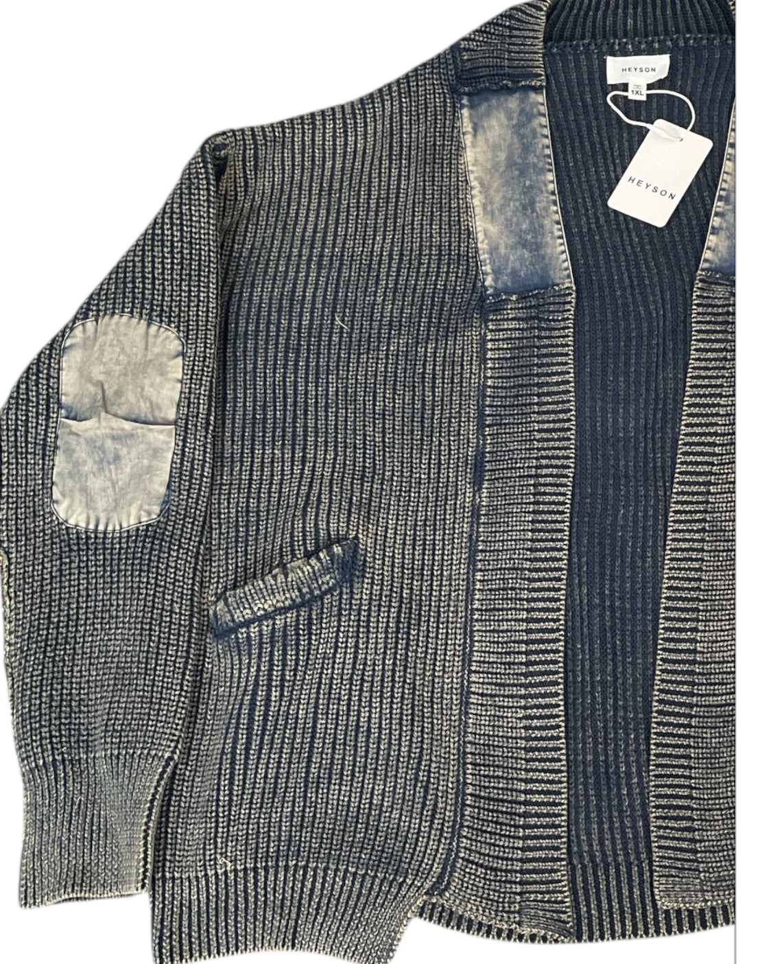 Heyson Washed Cable Knit Patchwork Cardigan(1x)