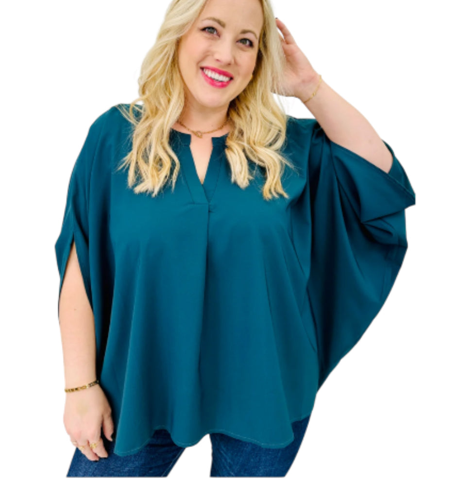 Andre by Unit Split Neck Poncho Sleeve Top