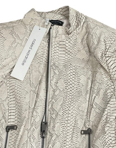 Naked Wardrobe snakeskin-print cropped moto jacket with an asymmetrical hem (X-Large)