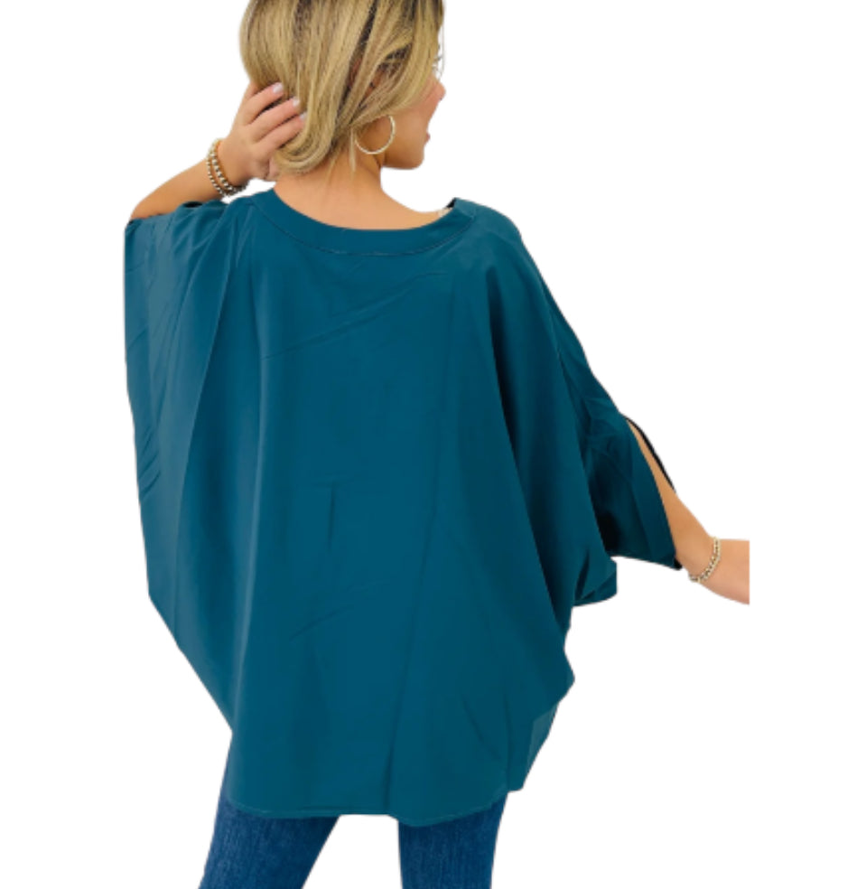 Andre by Unit Split Neck Poncho Sleeve Top