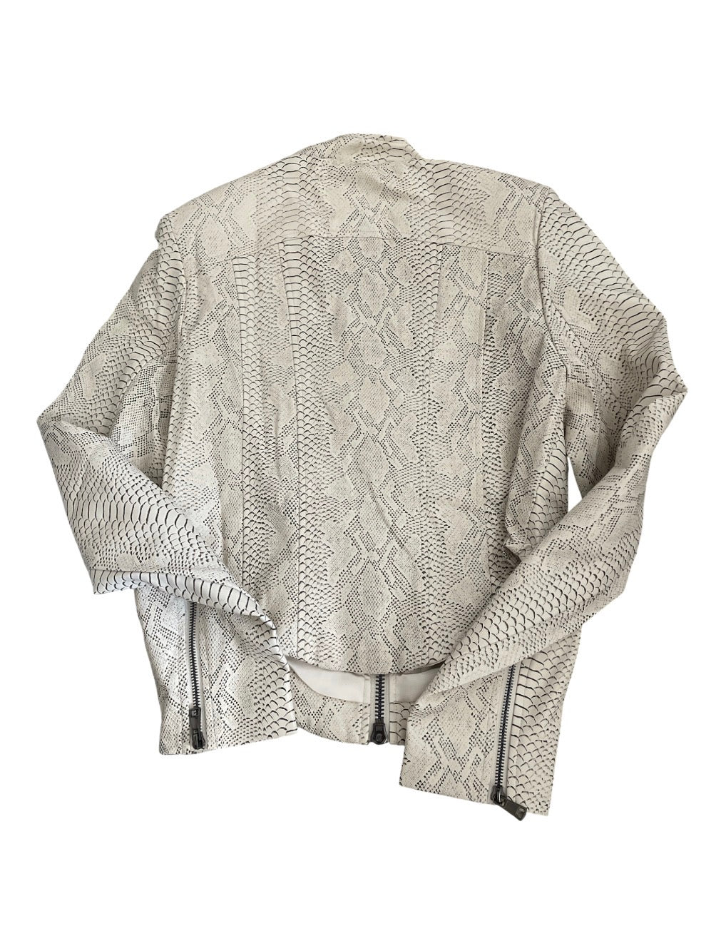 Naked Wardrobe snakeskin-print cropped moto jacket with an asymmetrical hem (X-Large)