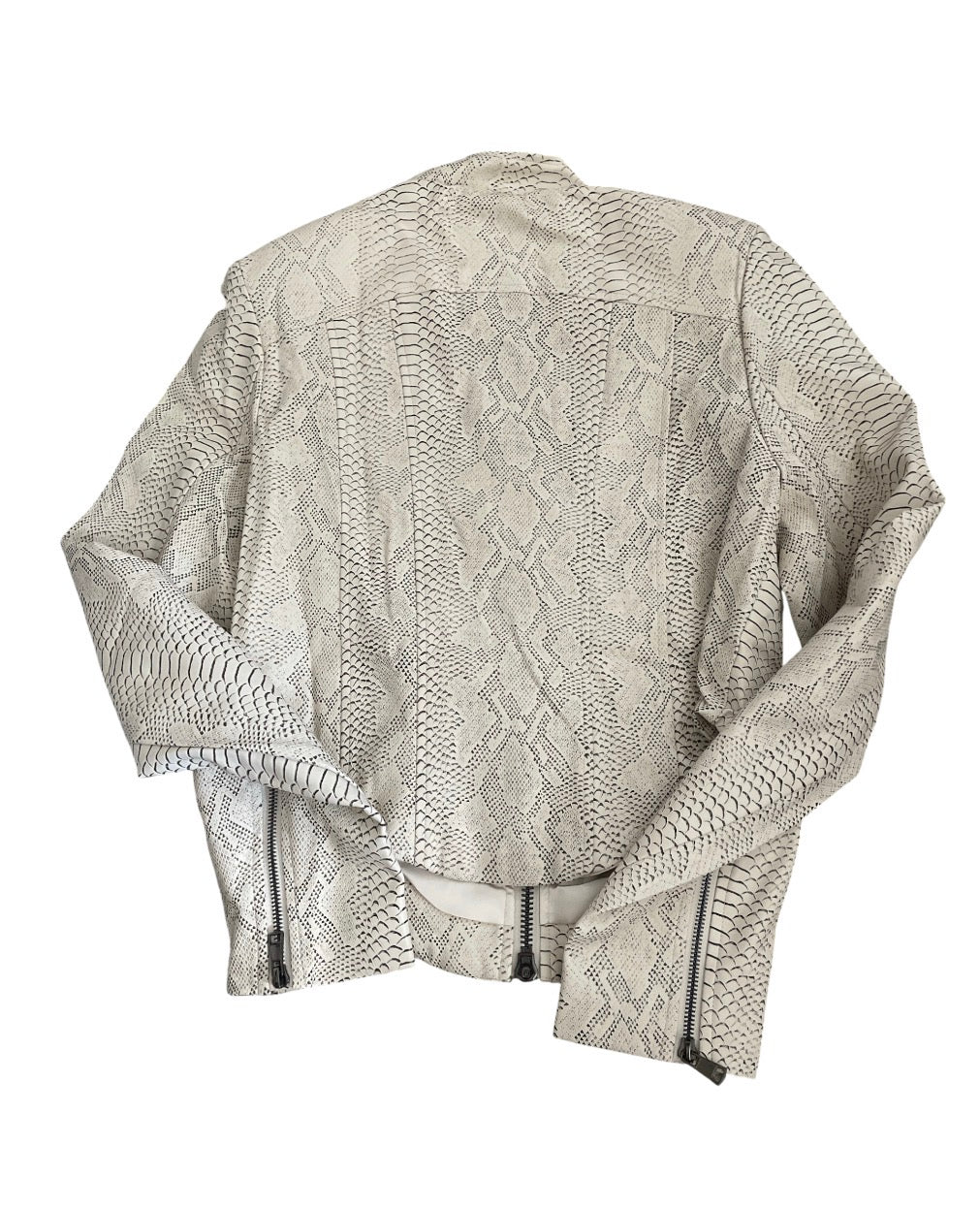 Naked Wardrobe snakeskin-print cropped moto jacket with an asymmetrical hem (X-Large)