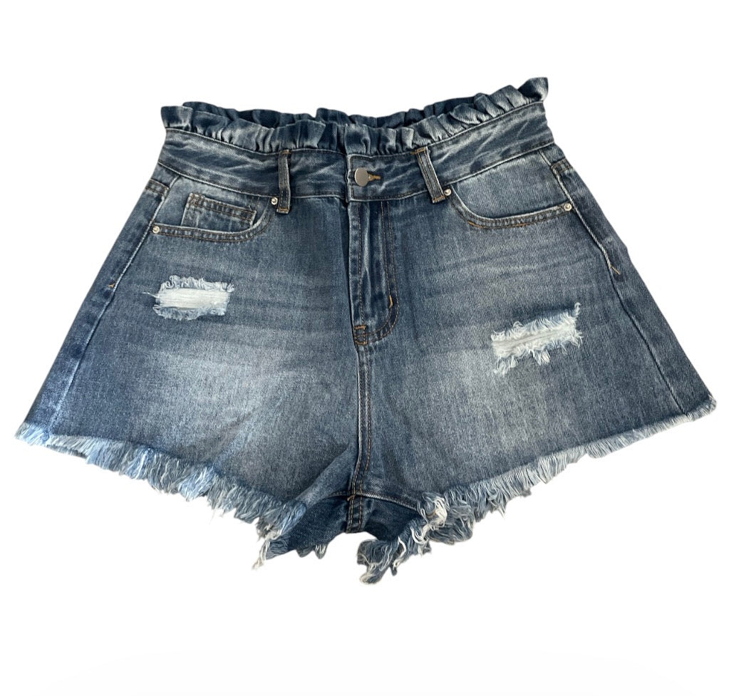 Hayden denim ruffled paperbag shorts (Medium)