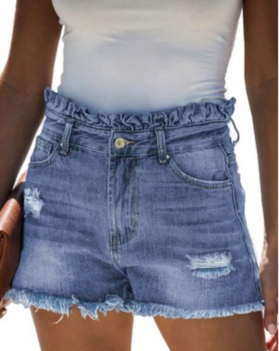 Hayden denim ruffled paperbag shorts (Medium)