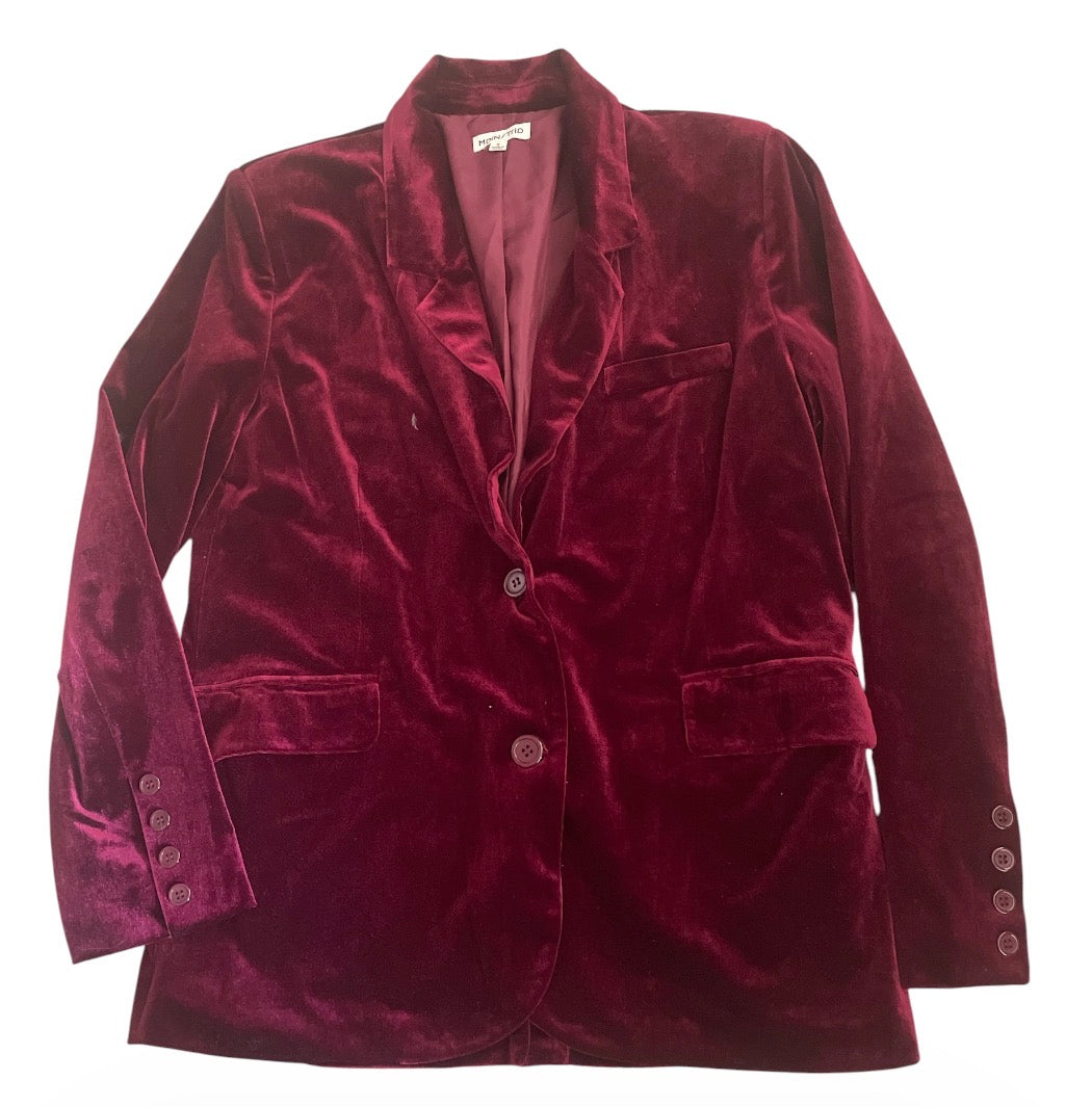 Main Strip Velvet Blazer in Rich Burgundy (Small)