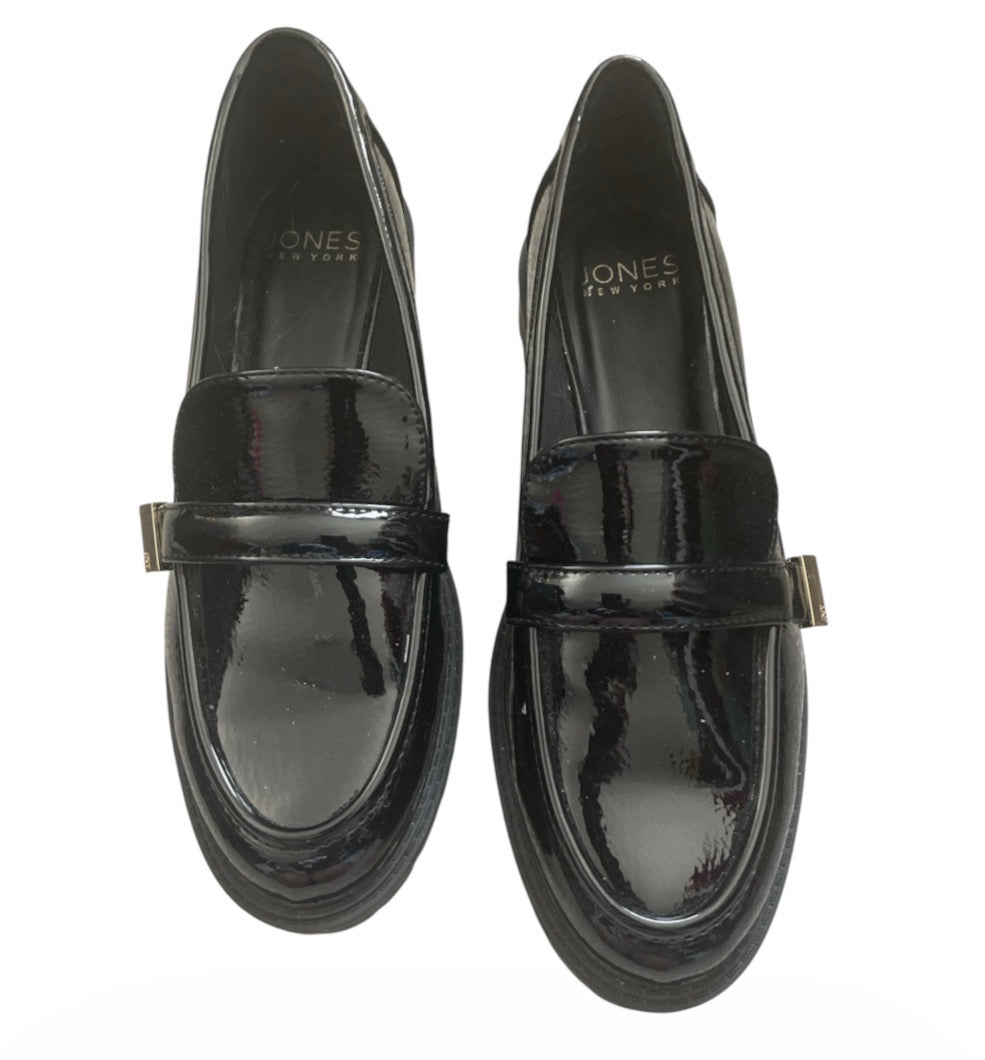 Jones New York black patent leather loafers.(9)