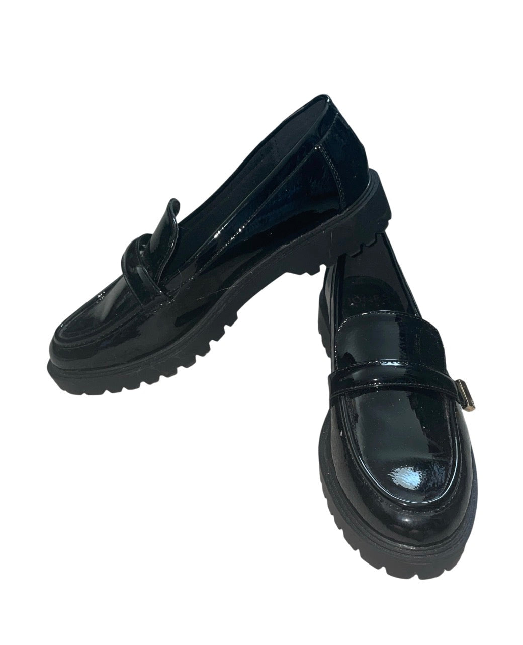 Jones New York black patent leather loafers.(9)