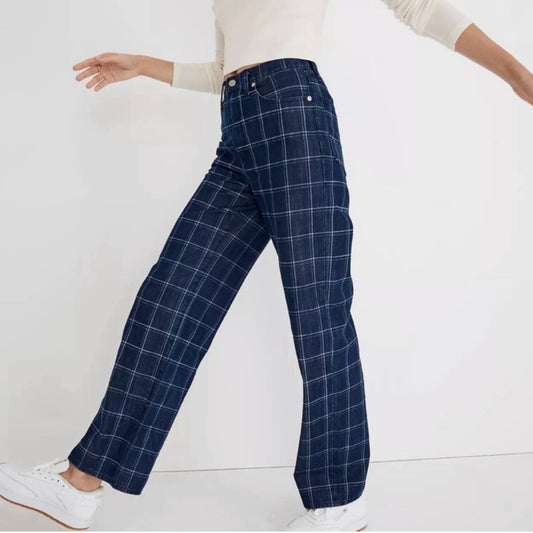 Madewell The Perfect Vintage Wide-Leg Jeans Windowpane Pattern (32)