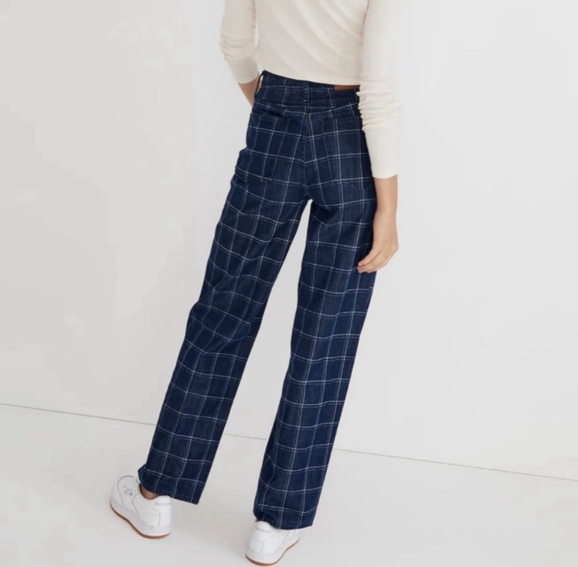 Madewell The Perfect Vintage Wide-Leg Jeans Windowpane Pattern (32)