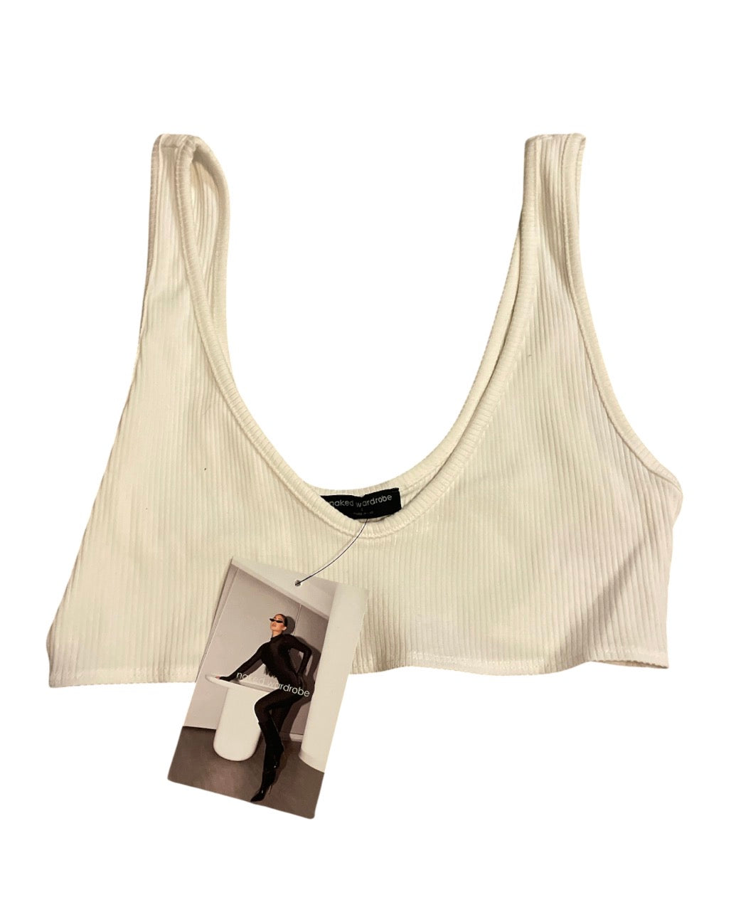 Naked Wardrobe cream-colored ribbed scoop-neck bralette (Large)
