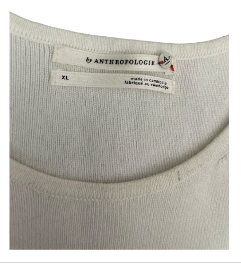 By Anthropology Lightly Ribbed Cream Sweater (X-Large)