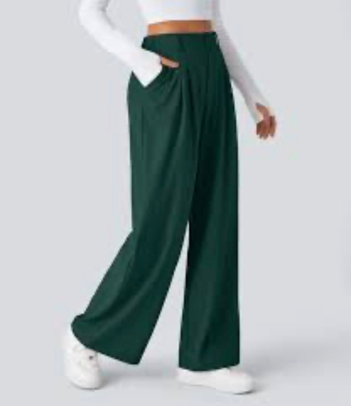 Halara high-waisted pleated wide-leg trousers(Large)